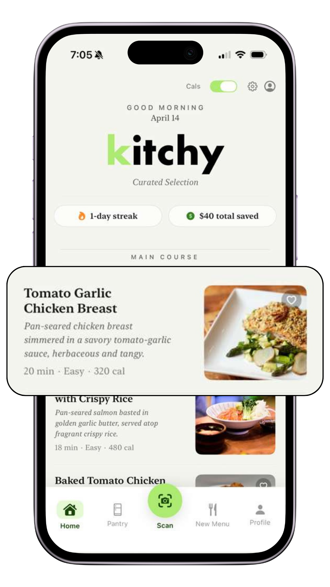Kitchy app home screen